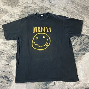 Nirvana Smiley‎ Face 2016 707 T Shirt Mens XL Black Graphic Print Streetwear